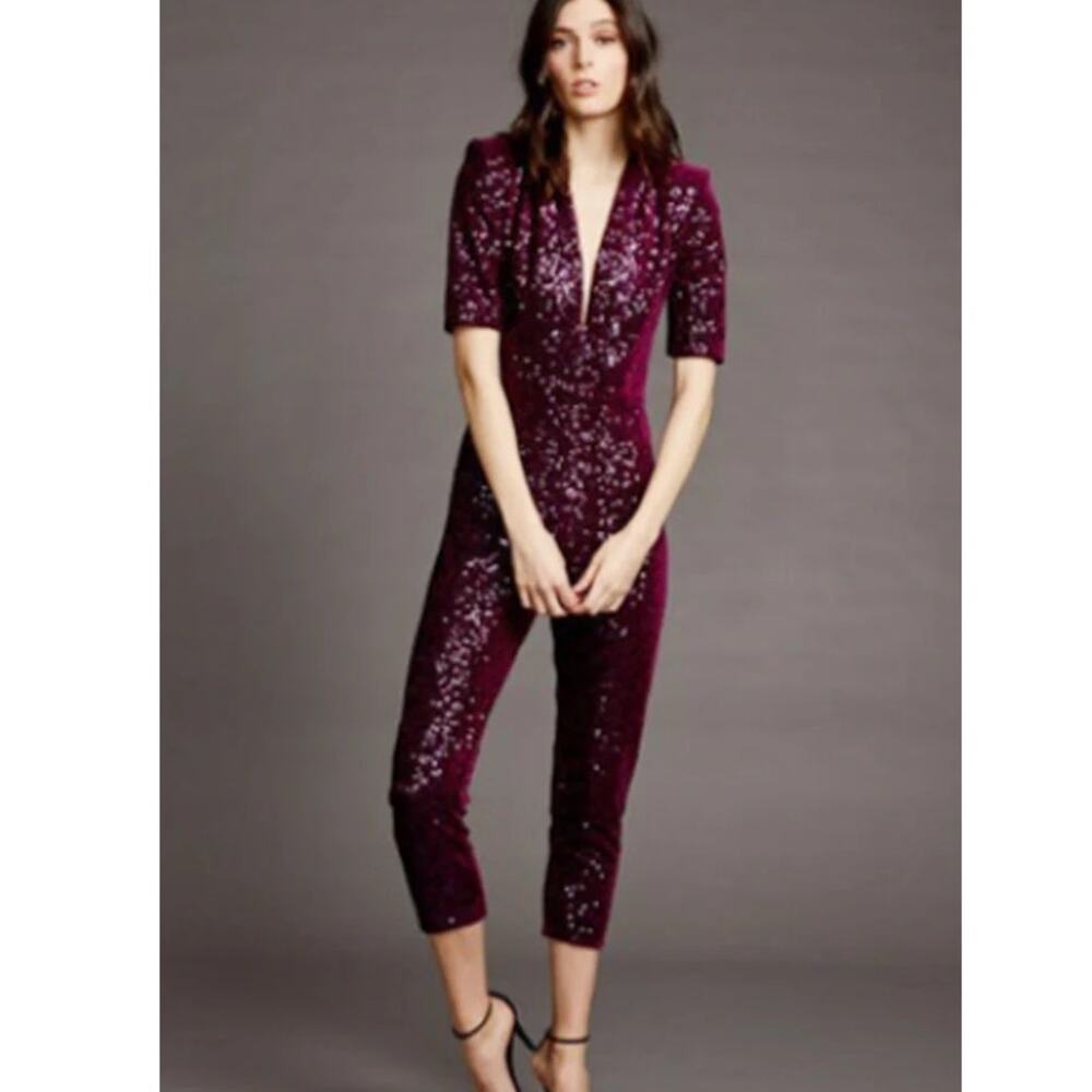 Amanda Uprichard Purple Velvet Sequin‎ Jumpsuit Size XS